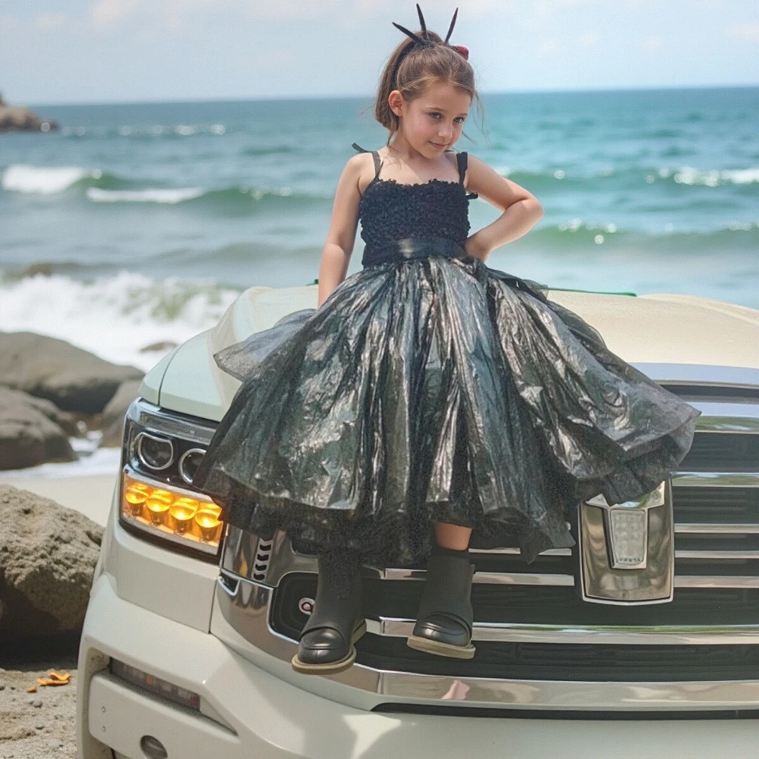 环保服装时装秀走秀黑色礼裙半成品diy材料包手工亲子连衣裙