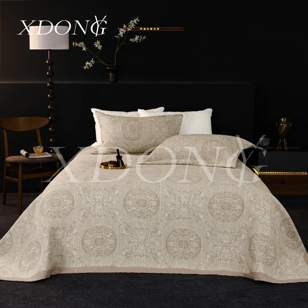 XDONGY（冬云家纺）230*250高奢冰岛 丝 静圆奇花黄 床盖毯