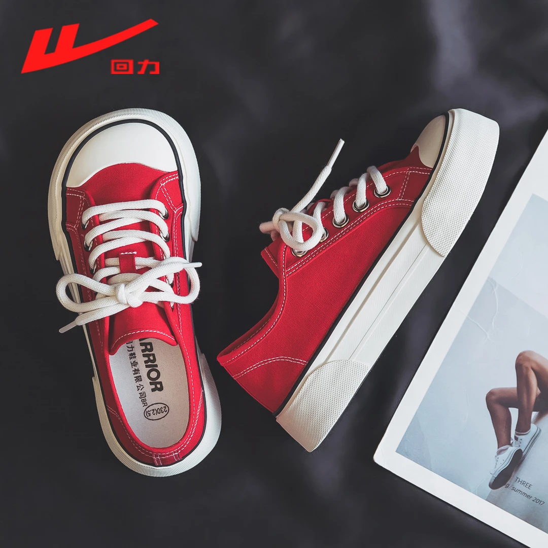 回力女鞋芒果头红色帆布鞋女款2025秋季新款薄款厚底百搭布鞋球鞋