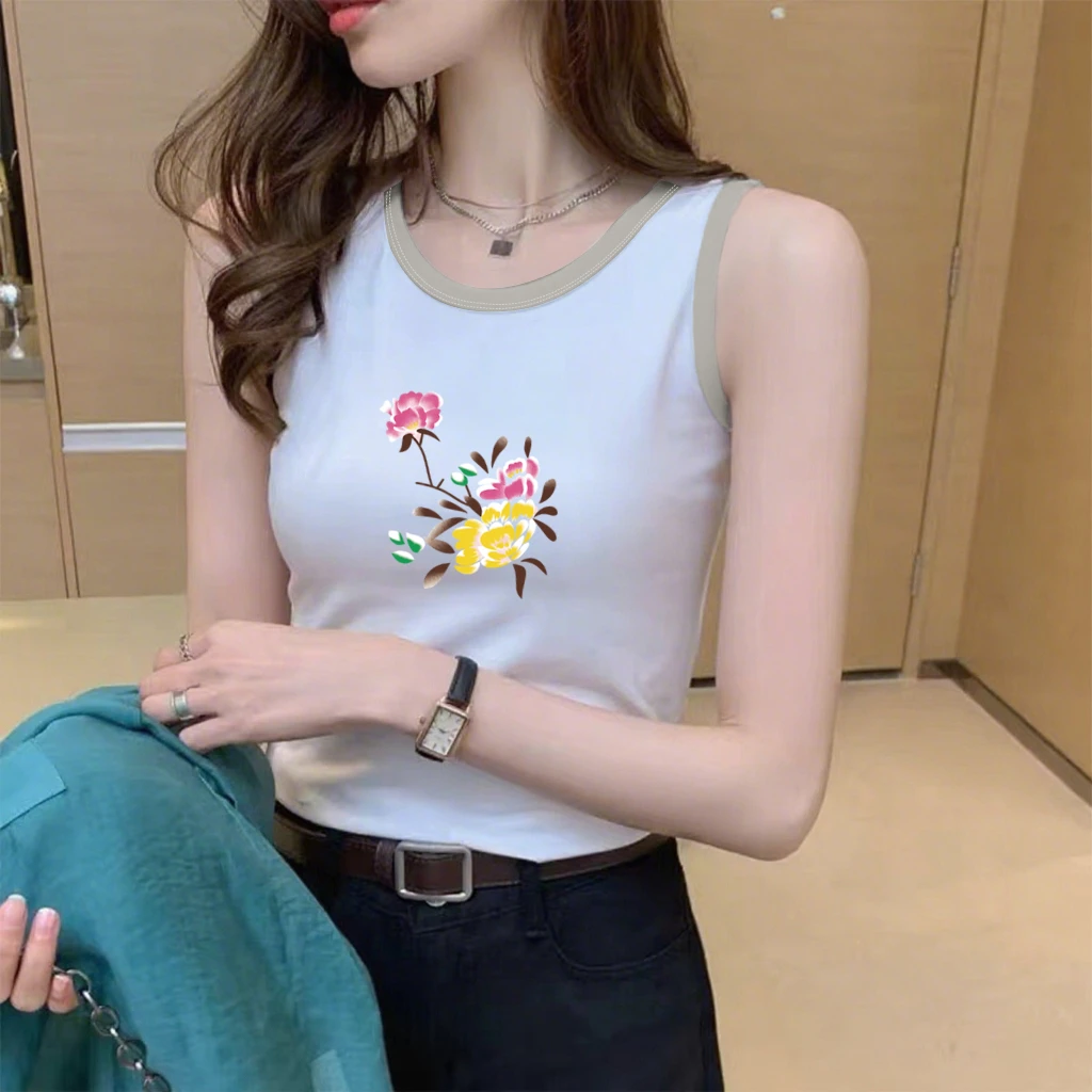 时尚无袖女背心打底T恤休闲百搭简约圆领撞色夏季吊带可内搭外穿