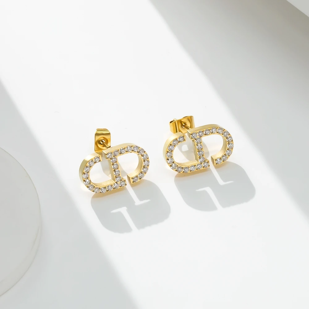 钛钢锆石耳饰 百搭金色时尚气质女饰品素款设计感个性[福]MV30