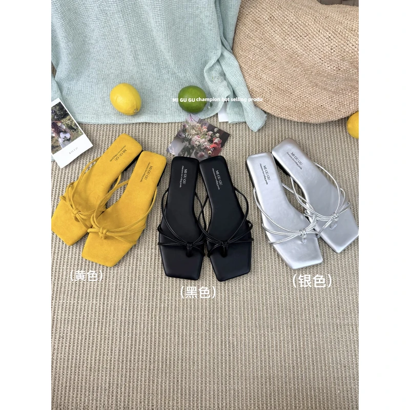 【NO退NO换】【no退no换】法式细带方头平底夹脚凉拖318 跟高约2公分