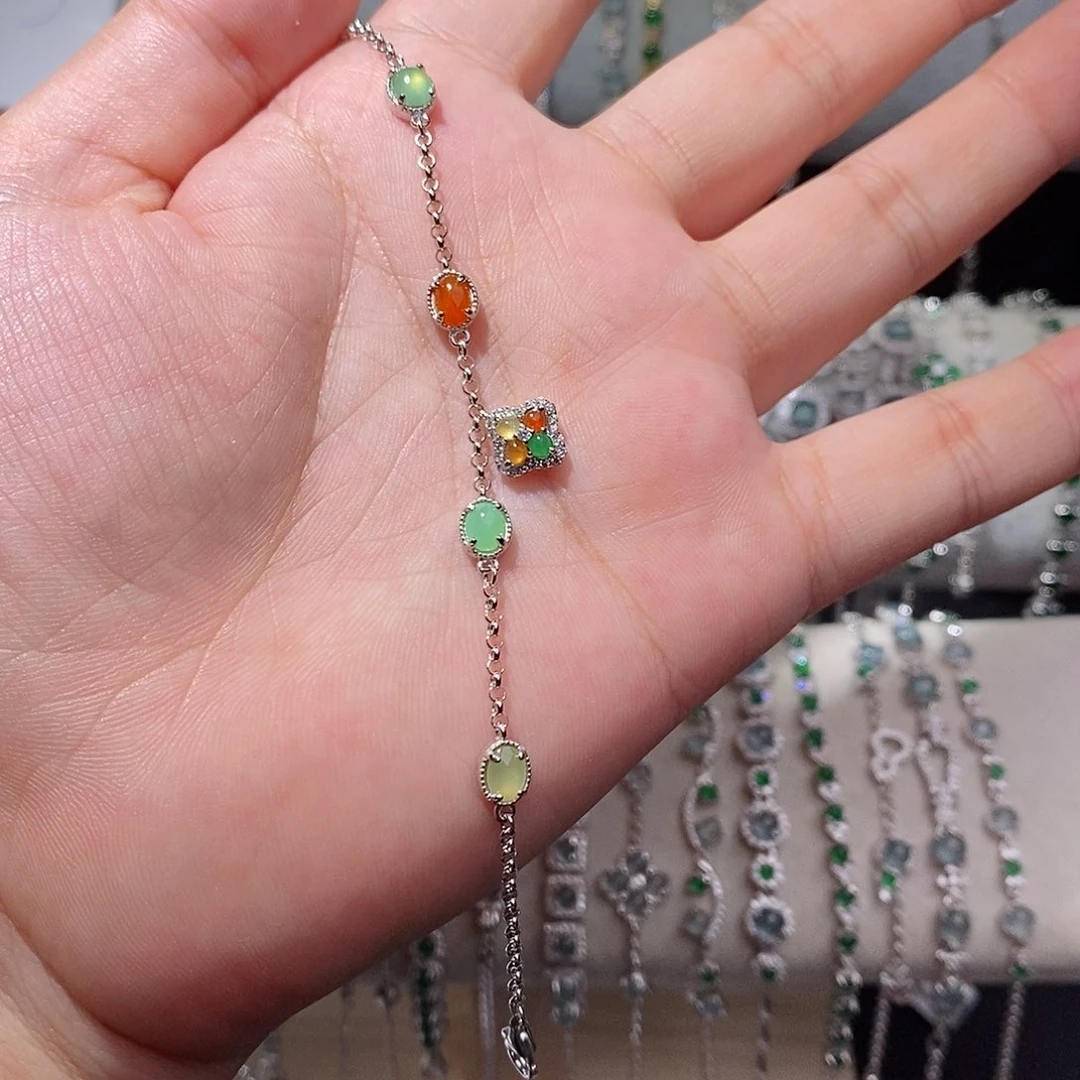 银S925镶嵌手链翡翠k j ji