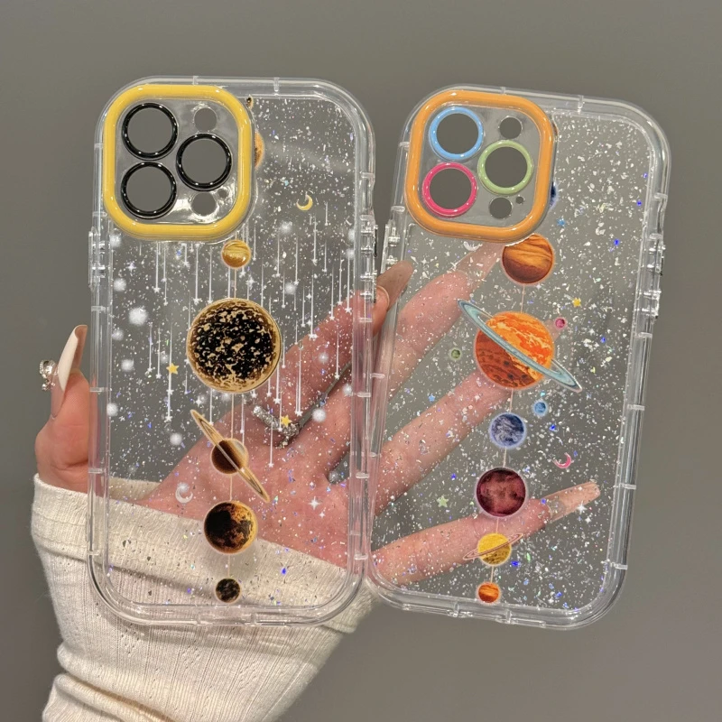 适用16promax苹果闪粉奶油iPhone15手机壳宇宙星球华为mate60新款