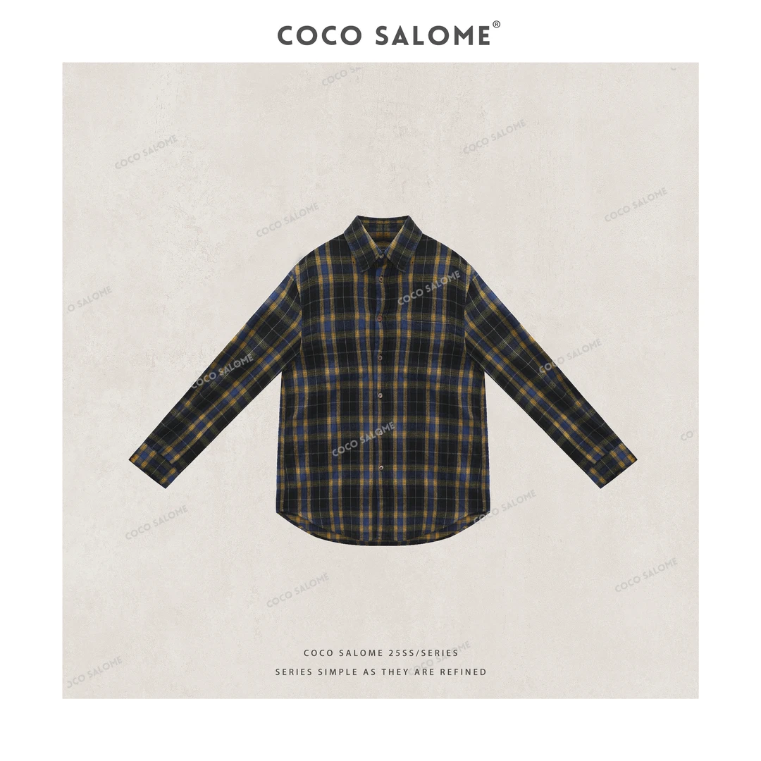 韩彬彬CS"黄风铃"早春100%棉格子慵懒风百搭衬衫1072-(14)