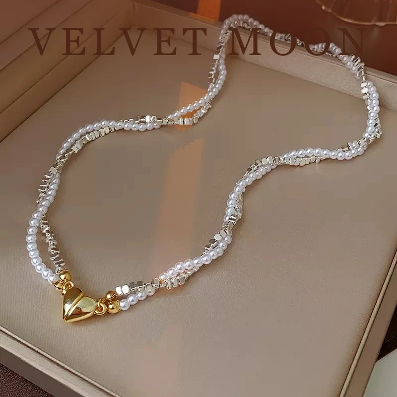 铜合金仿珍珠吊坠 项链 【磁吸爱心】轻奢百搭项链磁吸款叠戴锁骨链