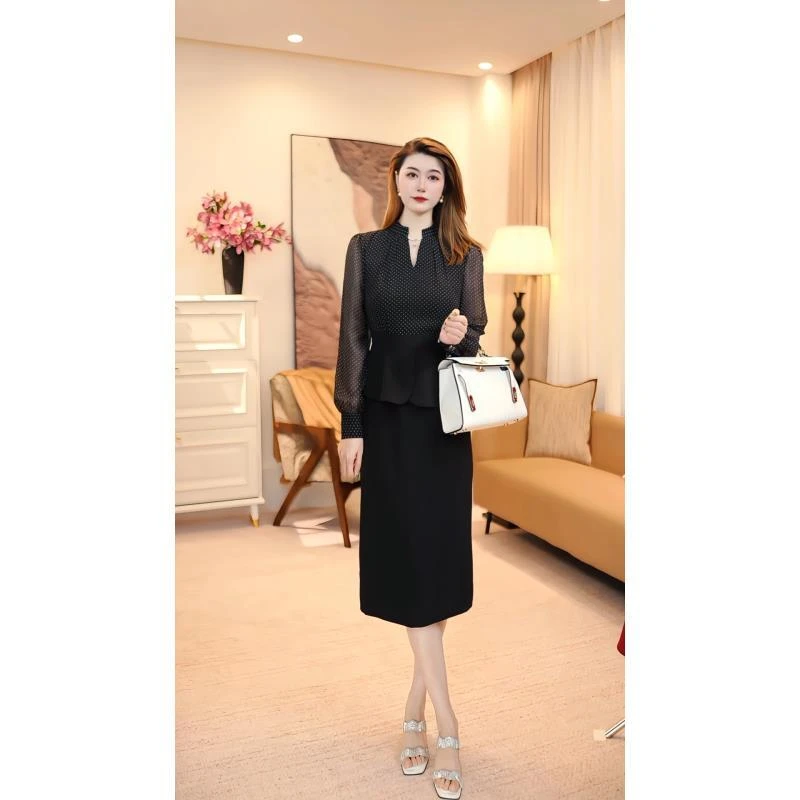 优雅职业显瘦气质时尚秋季裙长袖连衣裙拼接轻奢 86052