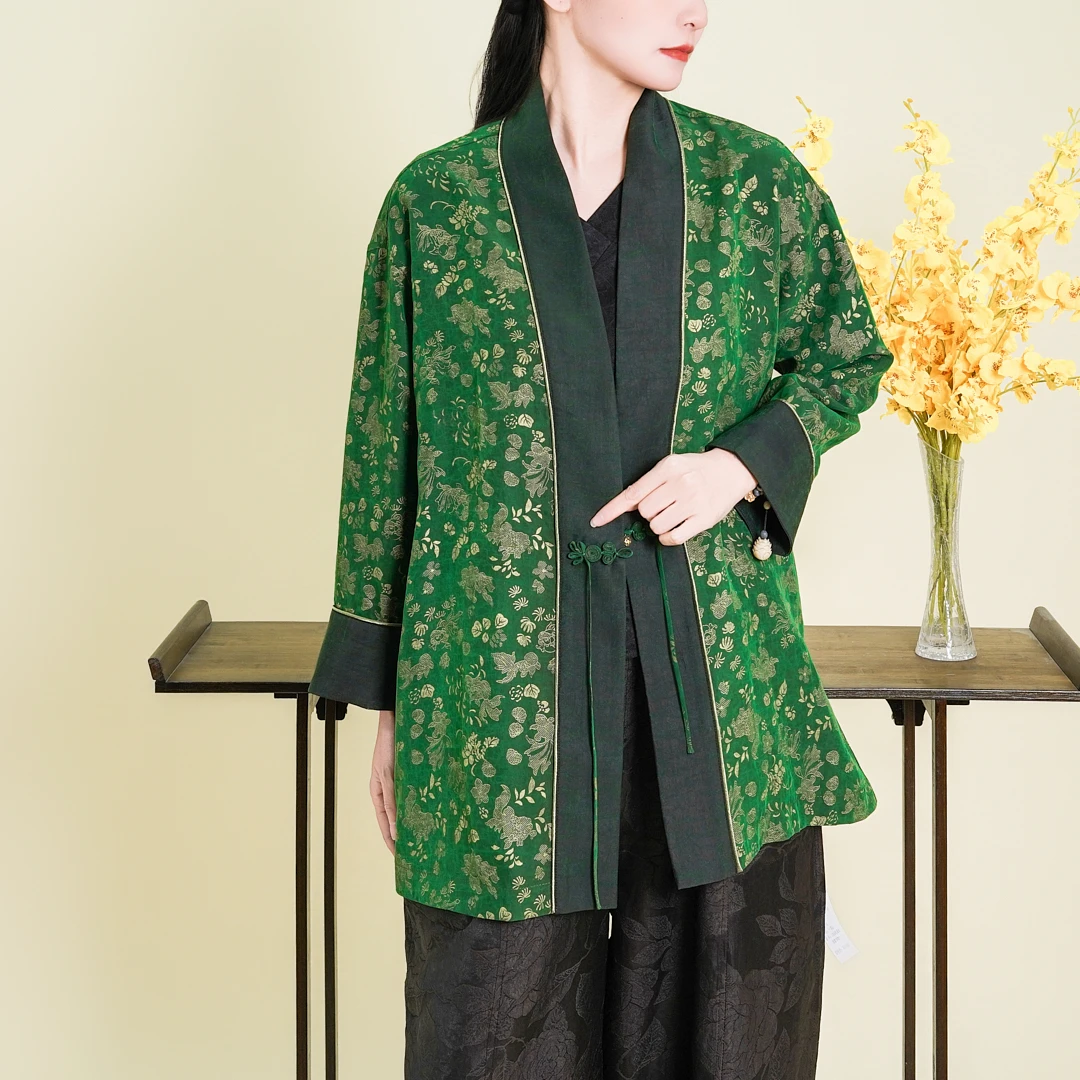 【金鱼藻】2025新款金鱼海藻提花彩龟中式开衫茶服