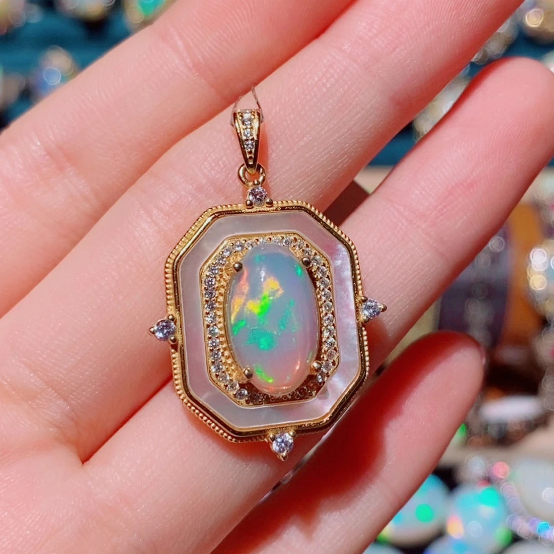 欧泊银S925镶嵌吊坠