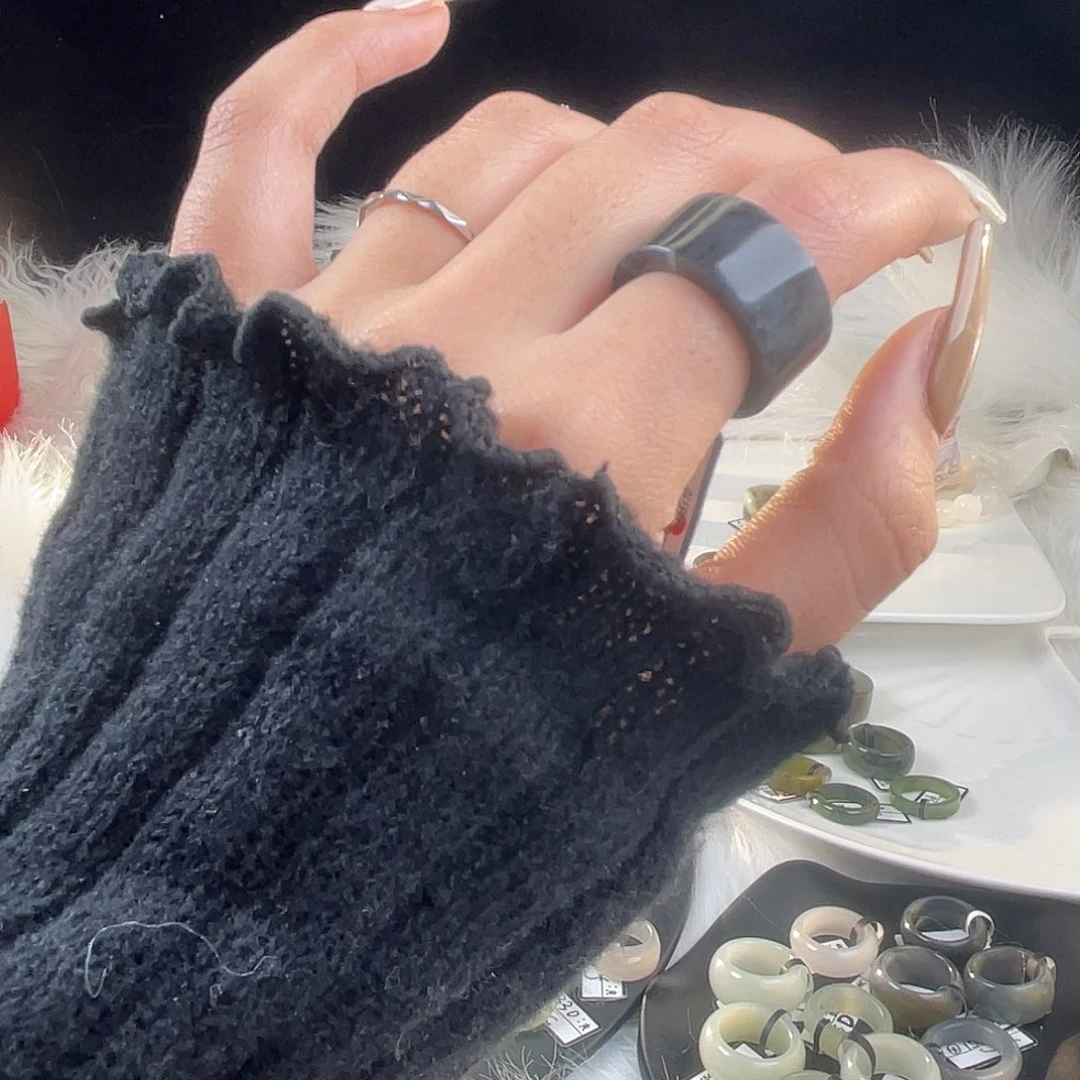 和田玉未镶嵌戒指U74青花直切17.7mm