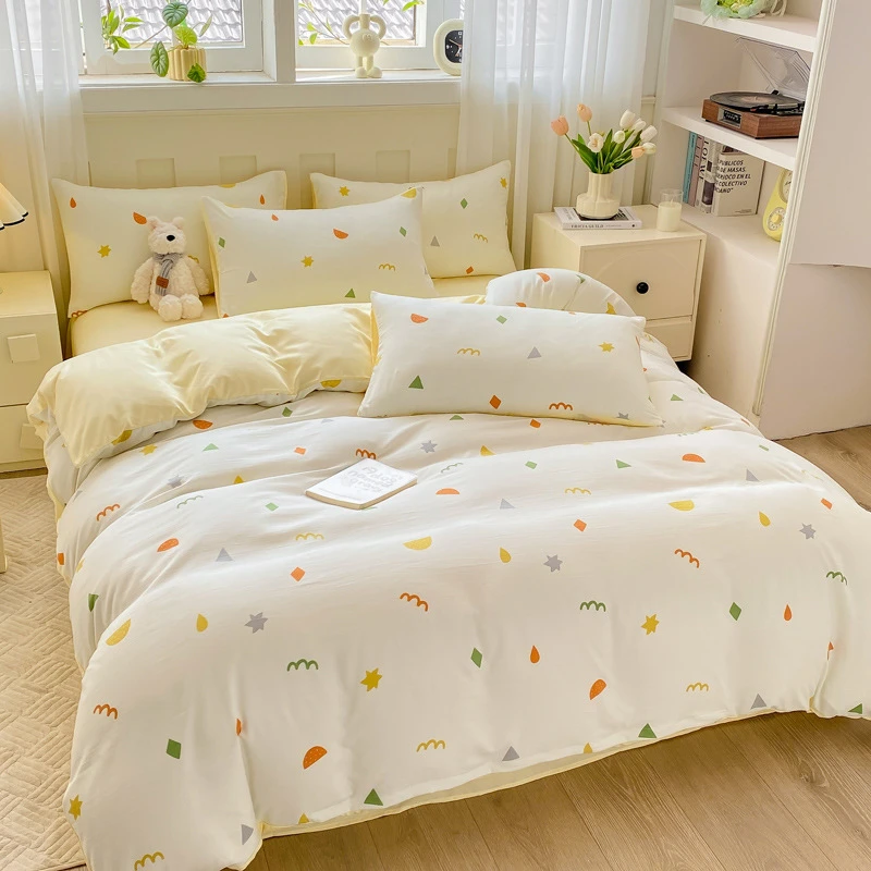 a类网红云朵棉小清新床单被套水洗棉双层纱春季床上用品三件