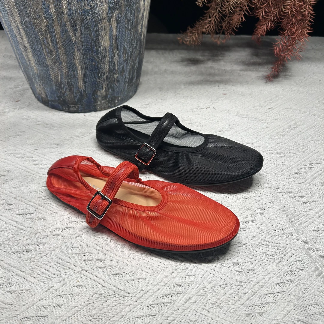 网纱气质浅口玛丽珍单鞋法式复古圆头平底软底女鞋D3162