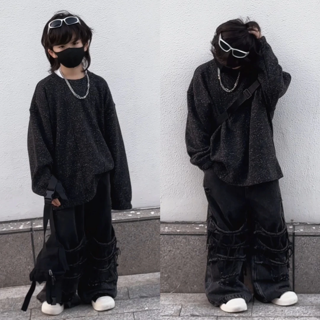 三乐乐家儿童2025新款秋款轻奢慵懒风设计款点点卫衣中大童潮酷