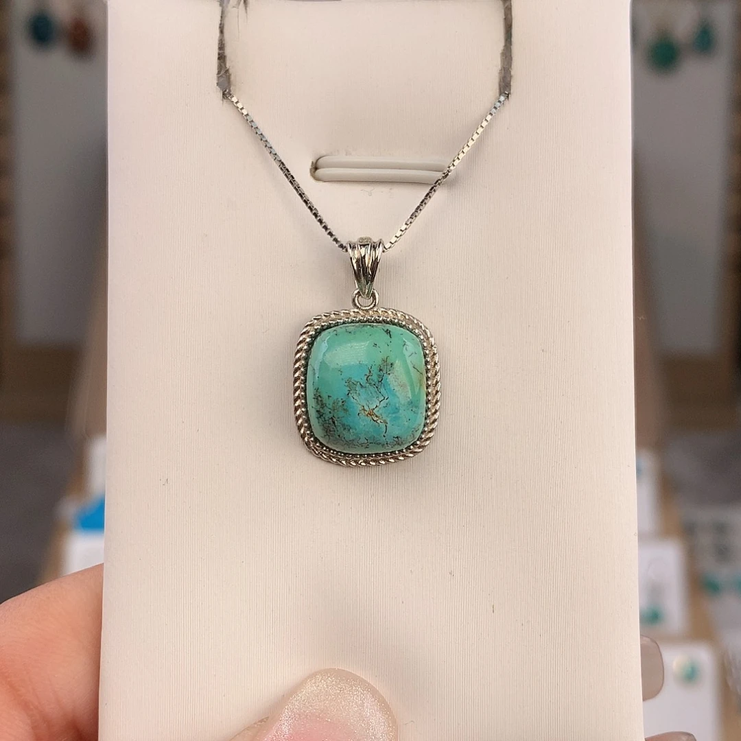 绿松石银S925镶嵌吊坠(不含链)