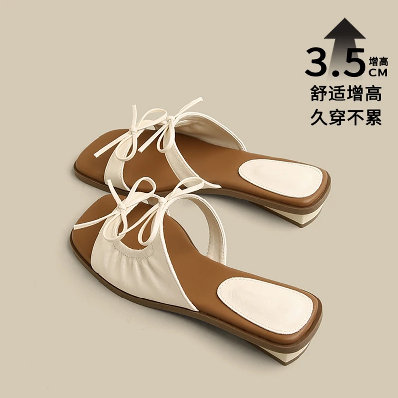 舒适粗跟一字拖鞋女夏季外穿2025新款爆款一脚蹬软底配裙子凉拖鞋
