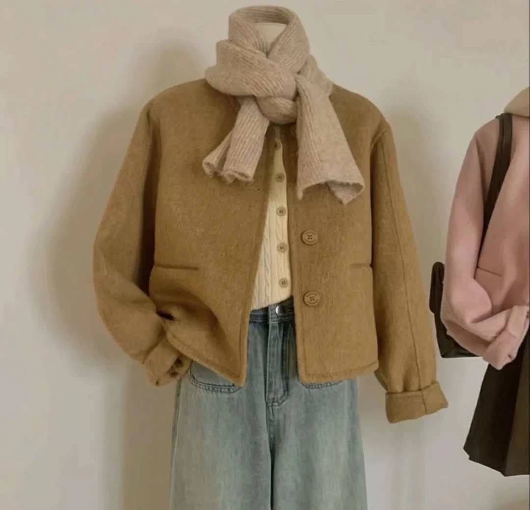 双面大衣女 冬韩版时尚气质短款小个子毛呢外套 查看全部信息