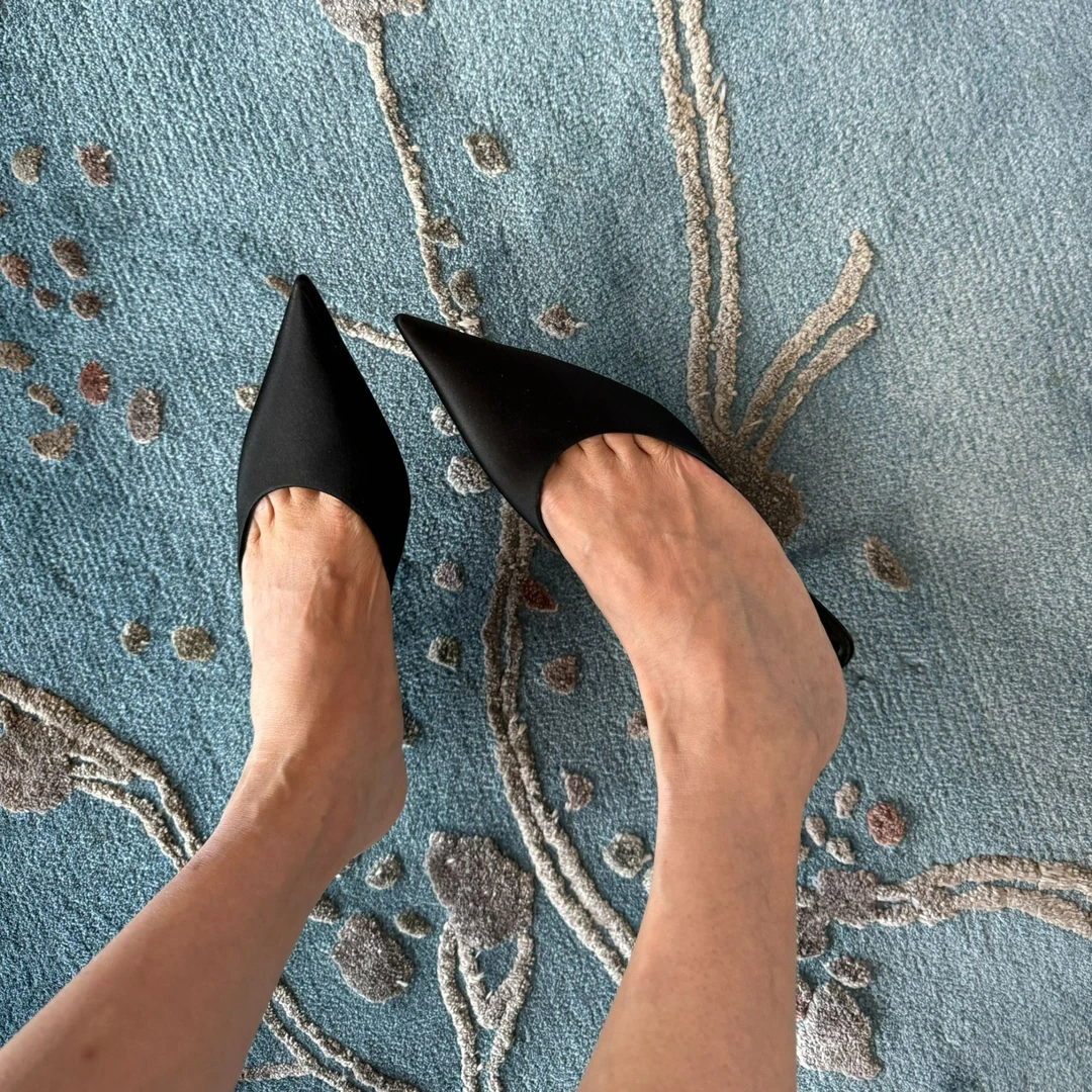 COCOLINDA | 真丝法式高跟尖头凉拖鞋X5192