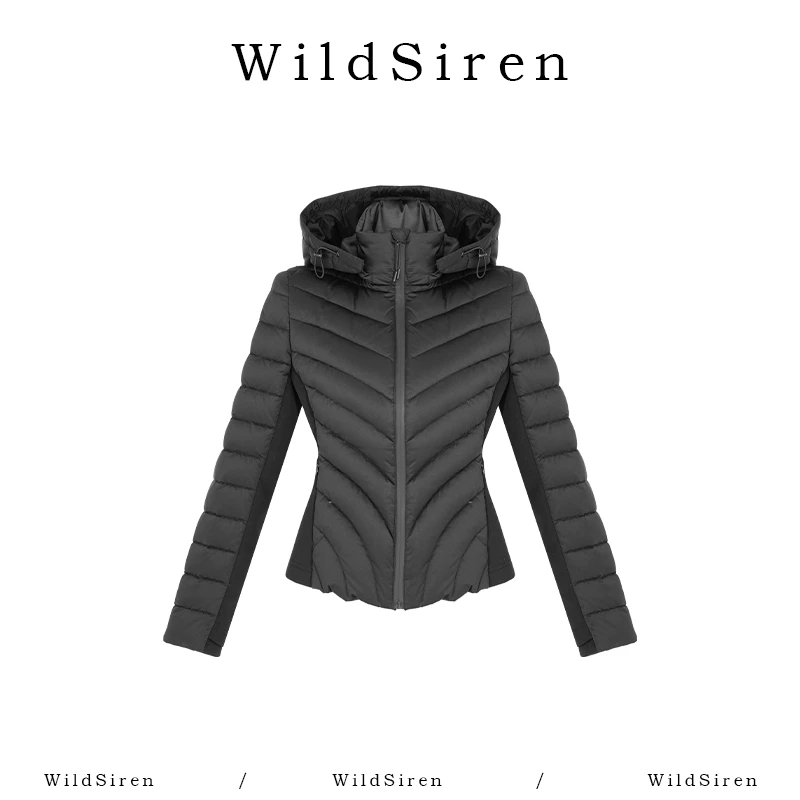 【Wildsiren】秋冬排骨连帽加厚鱼骨格纹鹅绒服370123