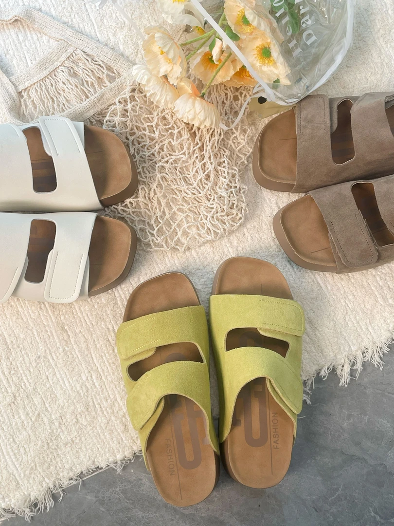 【大妮专属】休闲纯色日常包头韩版磨砂一字拖复古女鞋网红5160