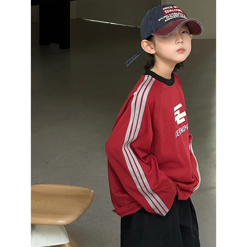 【现货】2025新款男童T恤儿童长袖秋冬款中大童上衣韩版圆领卫衣
