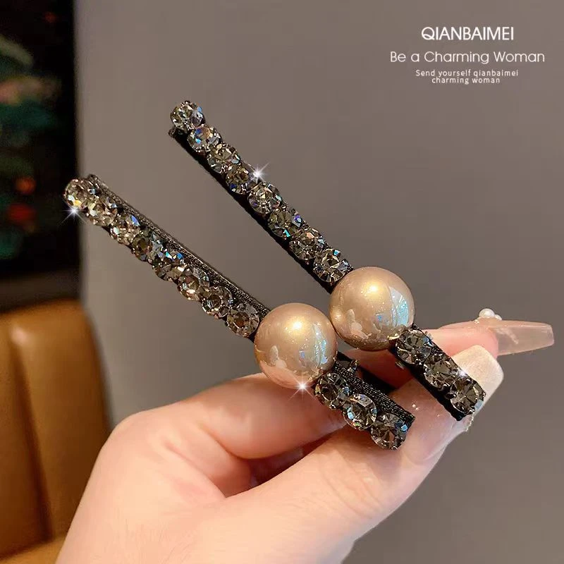 珍珠水钻高级感一字夹轻奢复古碎发家前额侧边刘海夹时尚百搭发夹