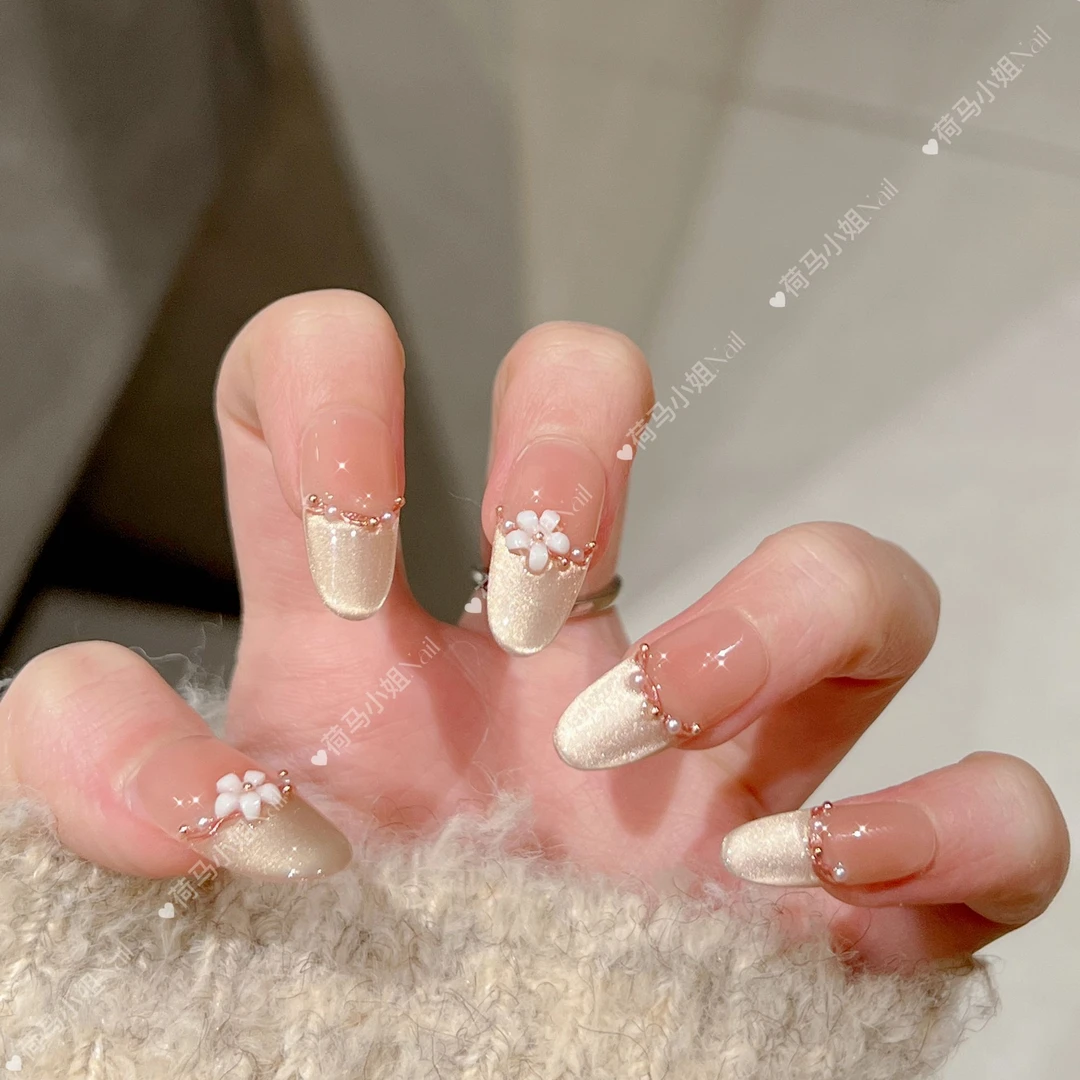 【七里香】纯手工美甲猫眼光疗甲氛围穿戴甲可拆卸10片装