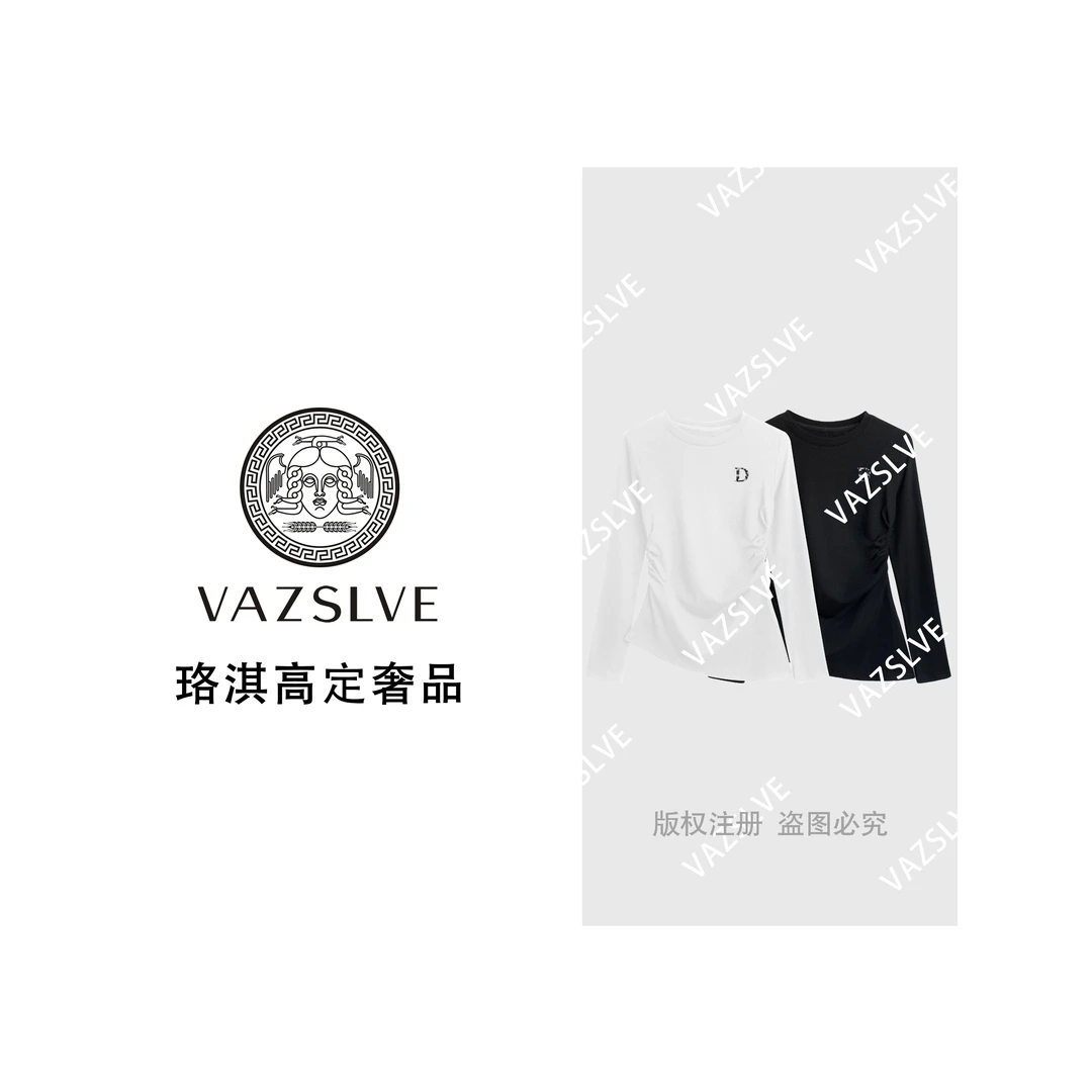 【VASLVE/珞淇高定】68253#收腰长袖T恤衫2025秋冬百搭褶皱潮流上衣