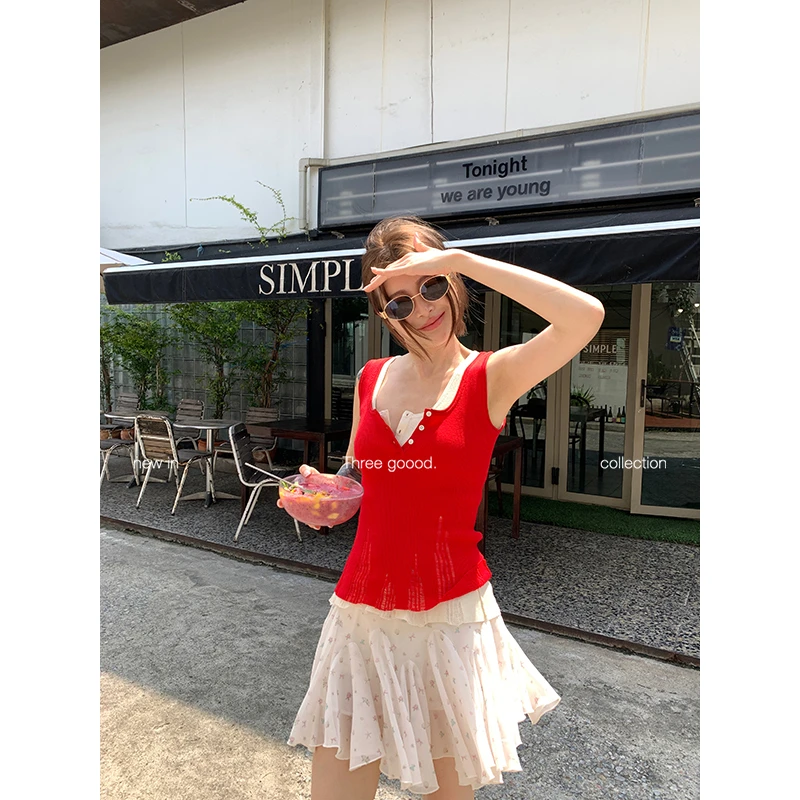 THREE GOOOD/三吉盛夏曼波半身裙设计感格纹短裙Y725E00823-2