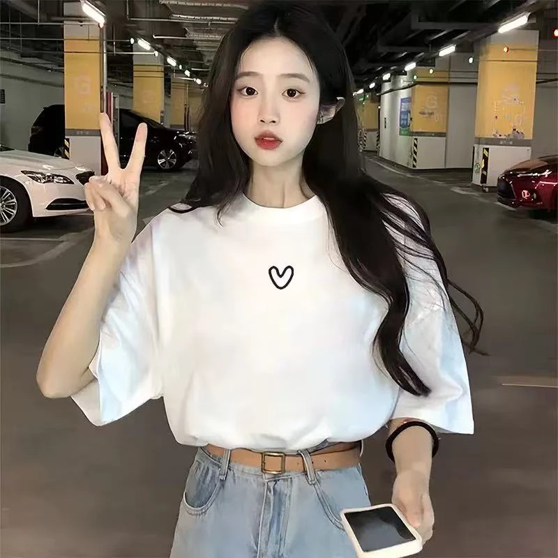 9881 GZA1款号662夏季新款简约时尚圆领宽松显瘦百搭短袖T恤女