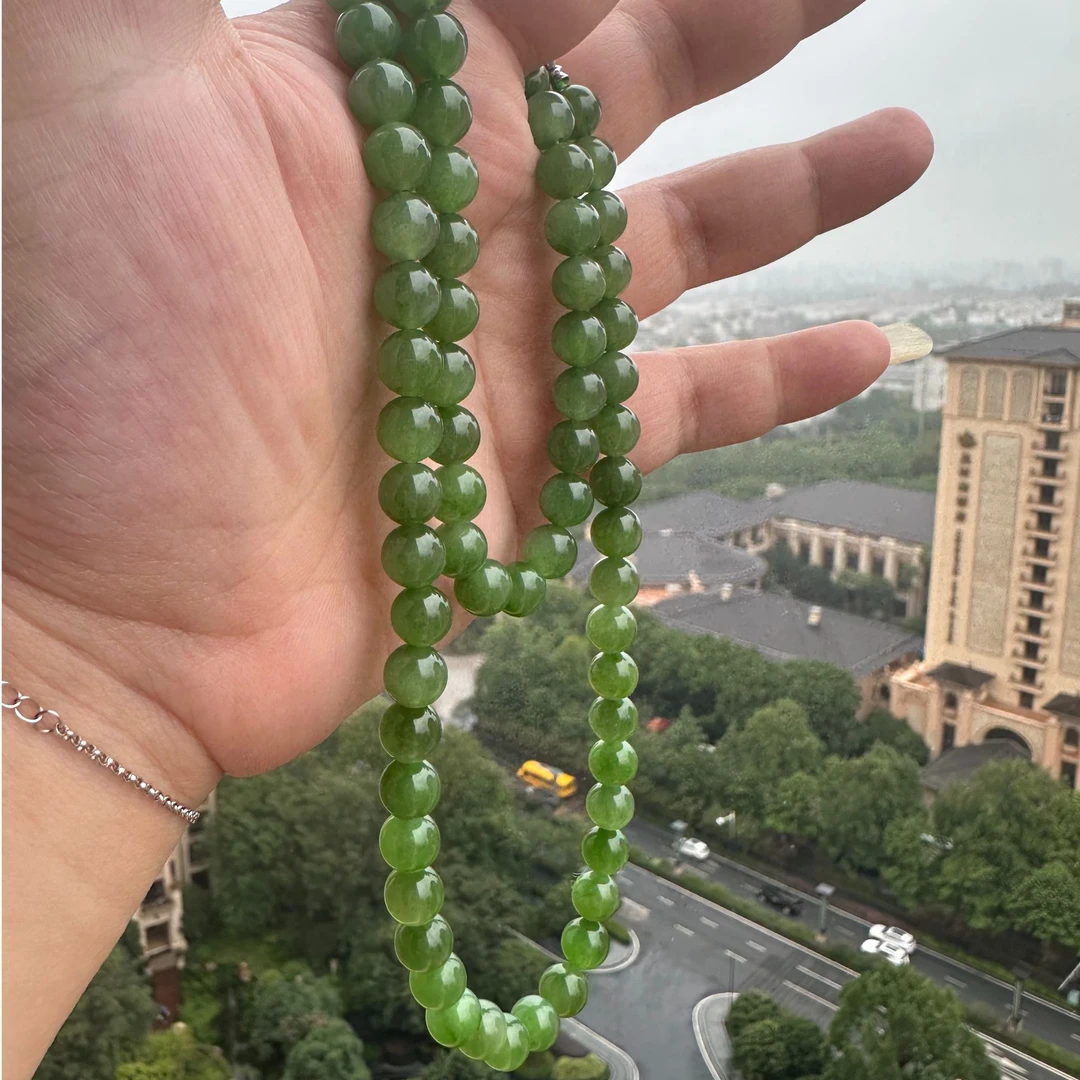 铭昌福纯天然和田玉俄料碧玉项链（8mm）颈链 51016-3