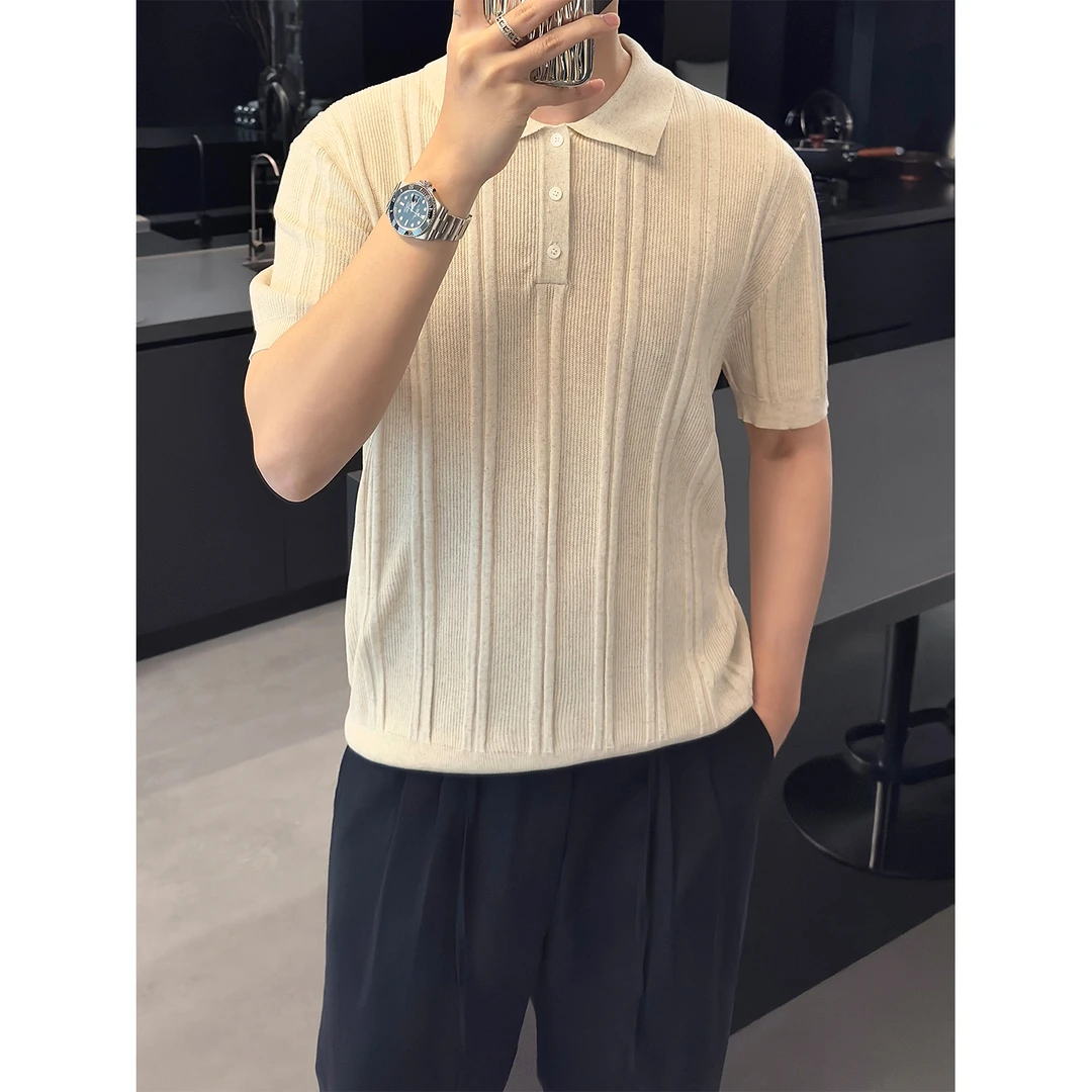 里奈男装新贵老钱风提花「显肩宽」定制定染POLO衫纯色高级感半袖