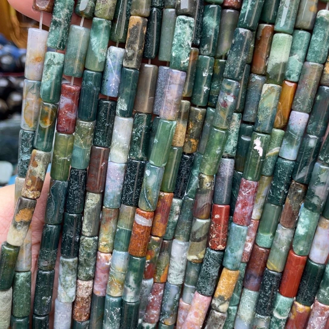 玛瑙/玉髓未镶嵌珠宝半成品水草玛瑙管珠1条卡8*16