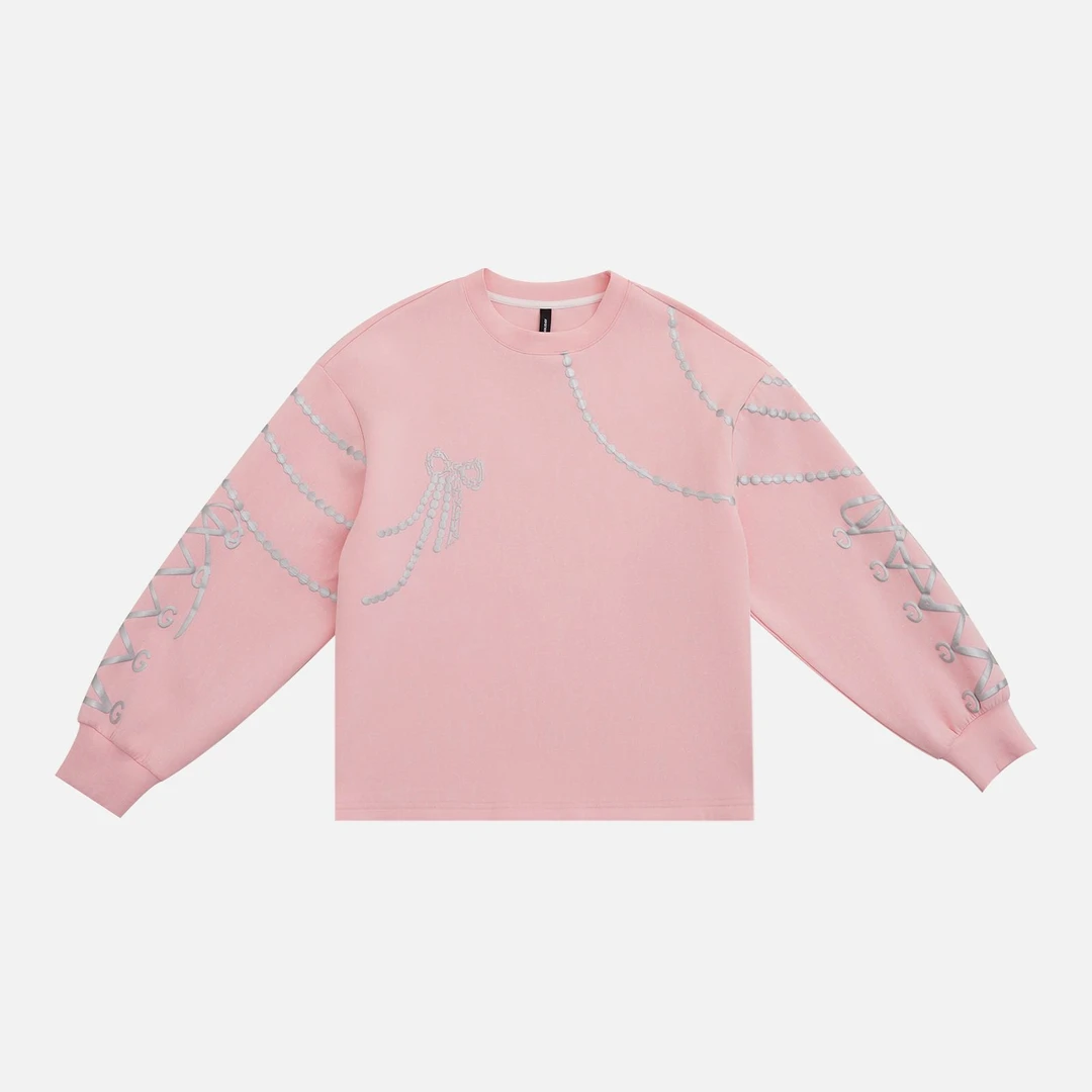 GGAHOLIDAY 时尚休闲百搭宽松潮流印花设计粉色长袖卫衣-153086