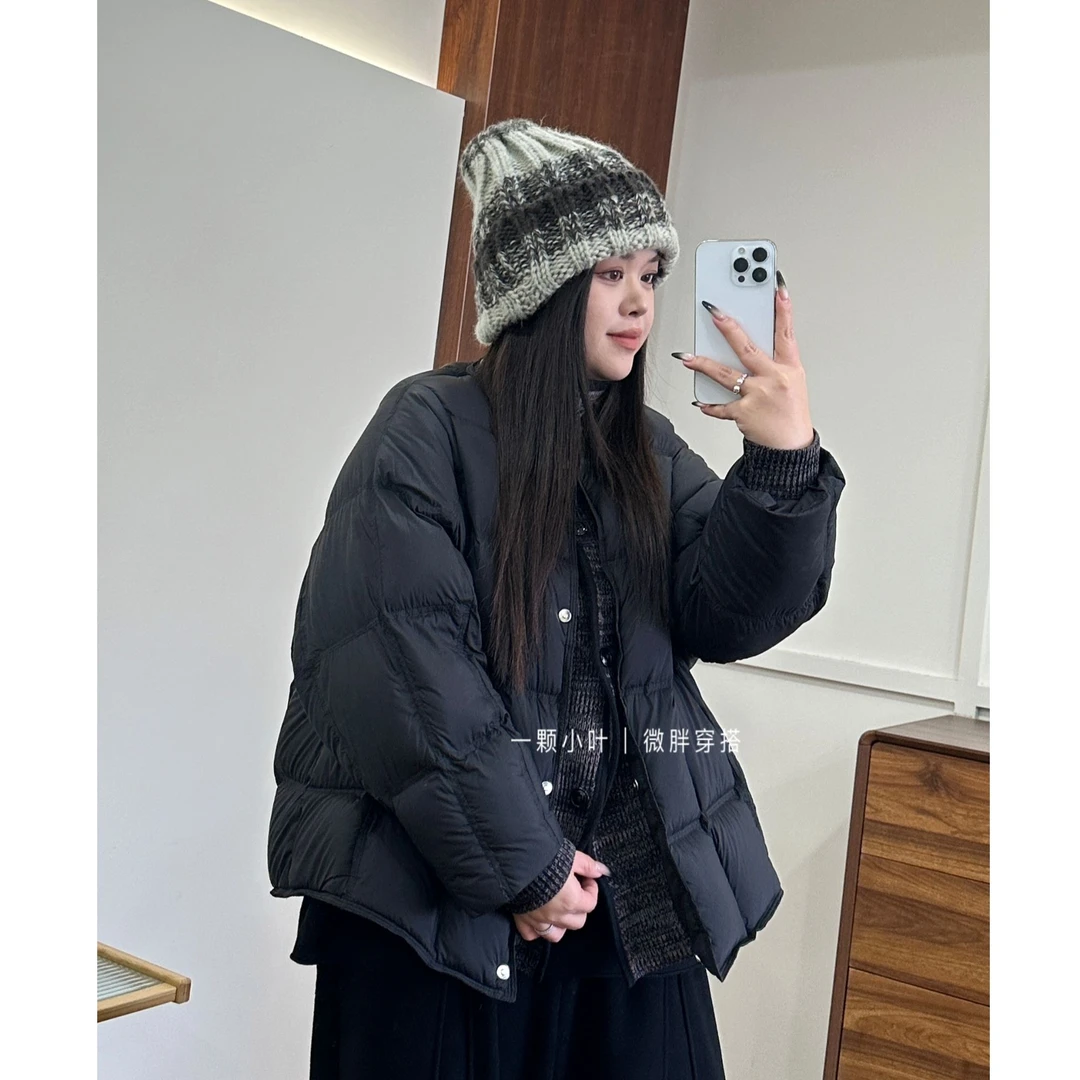 【一颗小叶】冬季大码针织拼接白鸭绒立领假两件羽绒服外套903