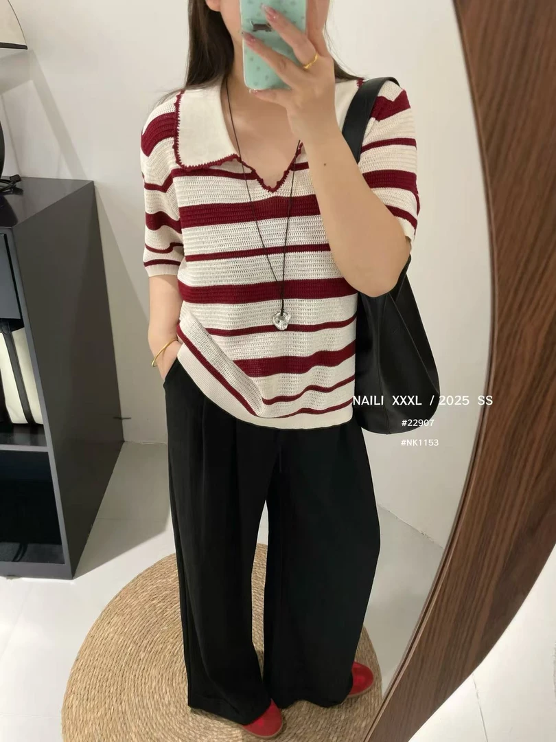 果仔大码POLO领条纹撞色显瘦百搭短袖22907