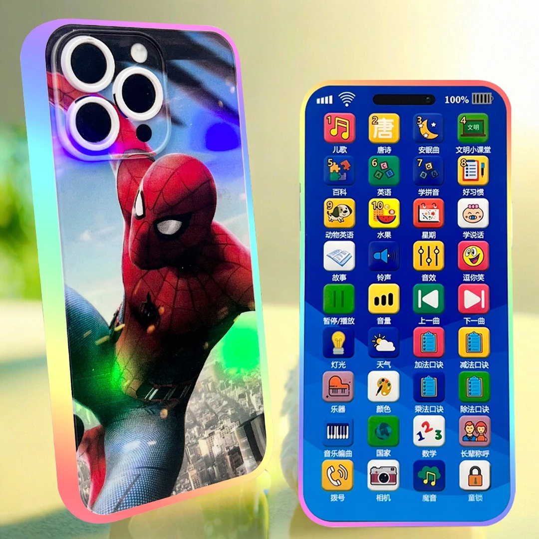 儿童启蒙益智音乐电话机可充电早教多功能触屏仿真手机玩具蜘蛛侠