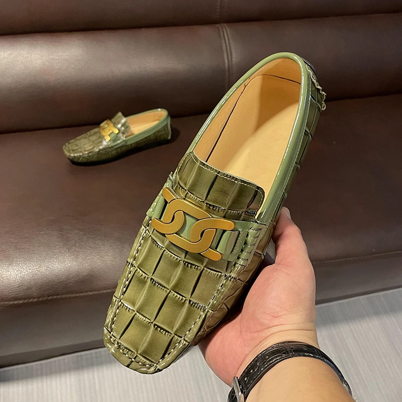 猎奇者男士真皮时尚低帮豆豆鞋百搭软底休闲透气鳄鱼纹潮流驾车鞋