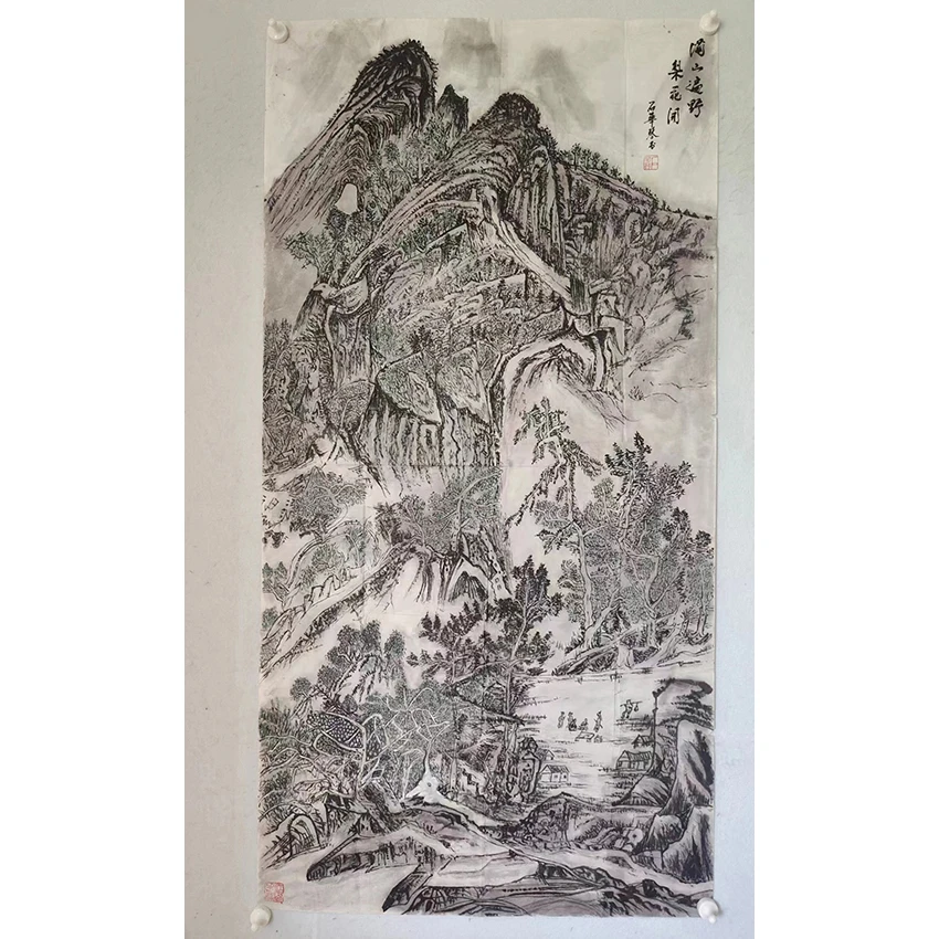 3089 多年前纯手绘老字画《满山遍野梨花开》中堂  尺寸 137×68