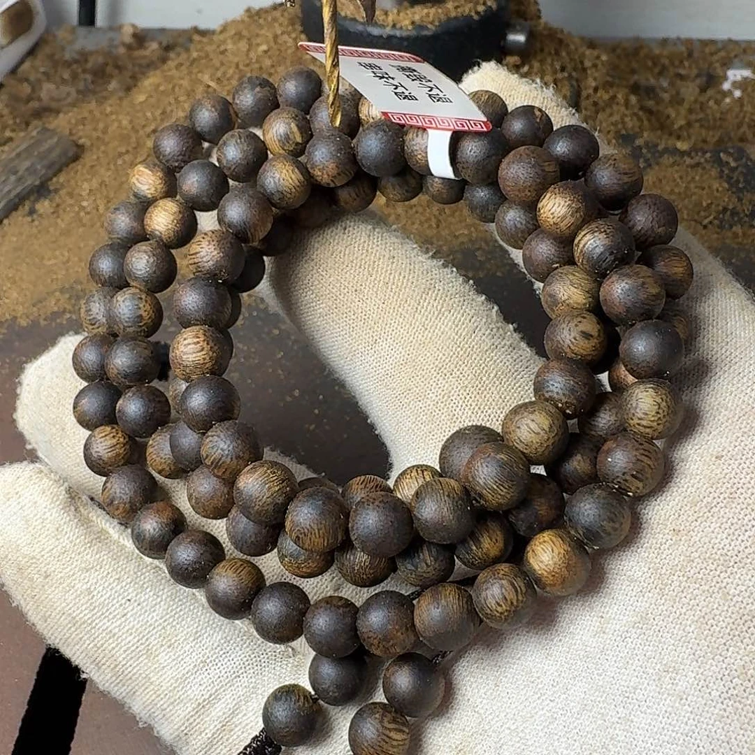 沉香手串绿奇楠沉香卡7规格108颗圆珠20克