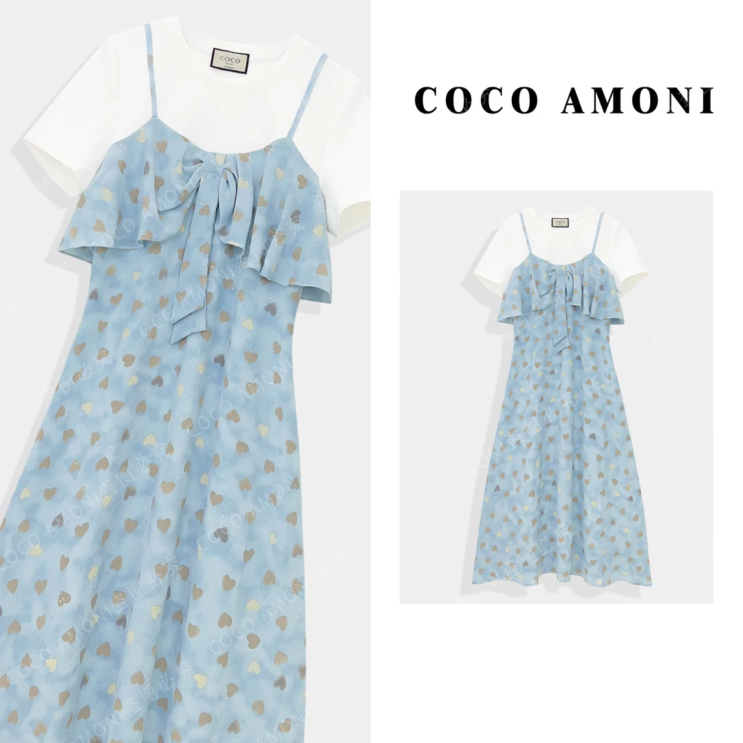 [曼姐]带钻夏日女装拼接重工假两件显瘦气质连衣裙ZC879