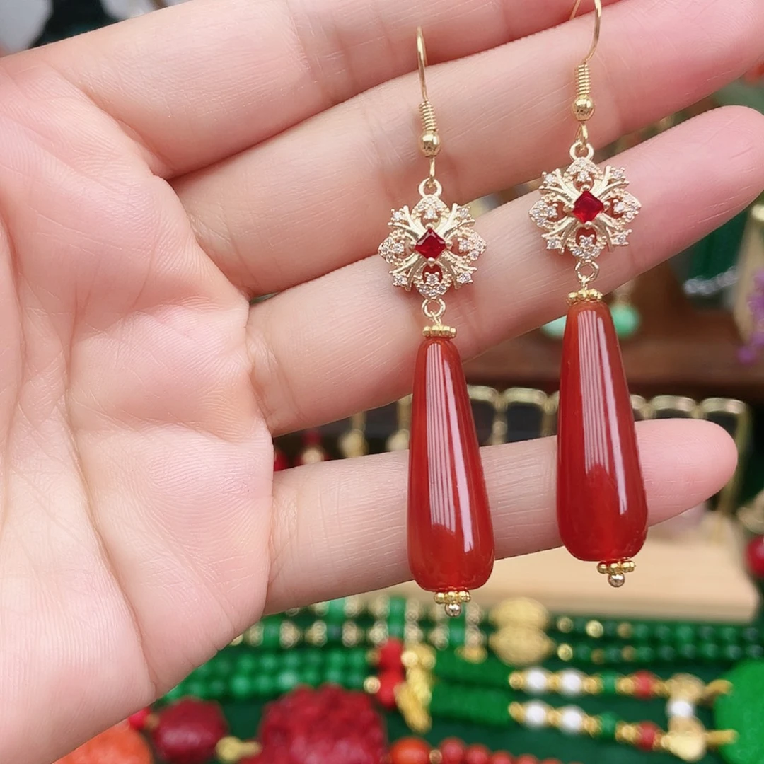 玛瑙/玉髓合金耳饰