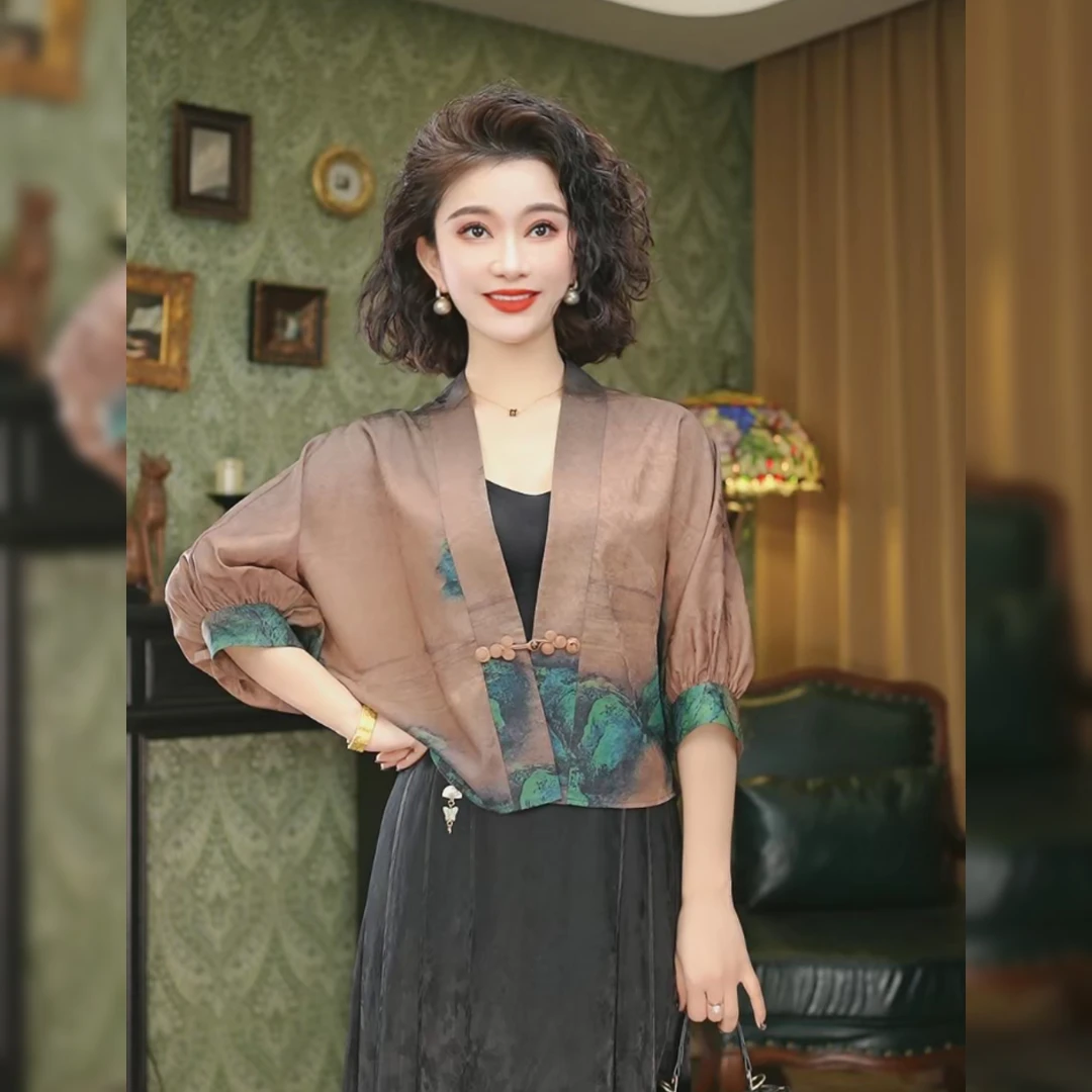 【千里江山】新中式上衣国风复古提花中老年女装外披F9228