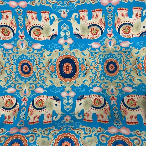 木源缎棉绸.蓝底大象.春夏连衣裙旗袍面料凉快透气