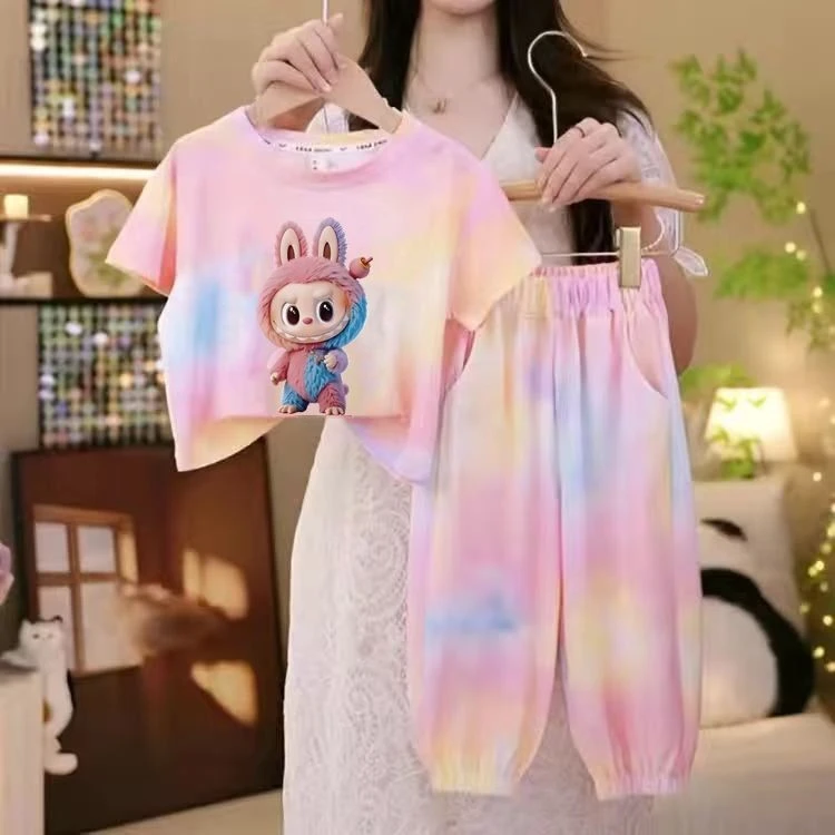 拉布布哪吒女童夏装套装2025新款宝宝夏季儿童短袖T恤两件套潮