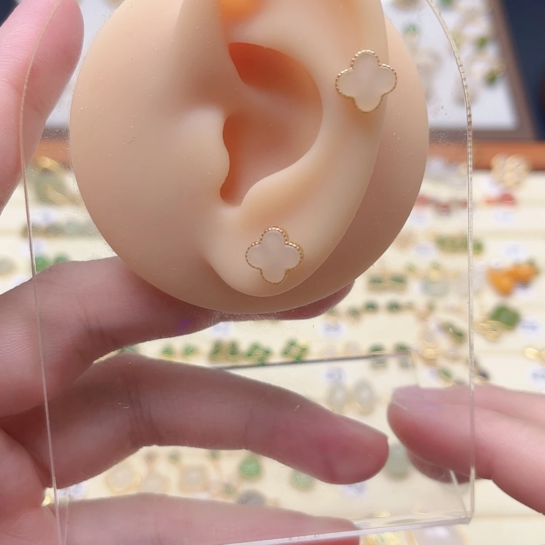 和田玉银S925镶嵌耳饰