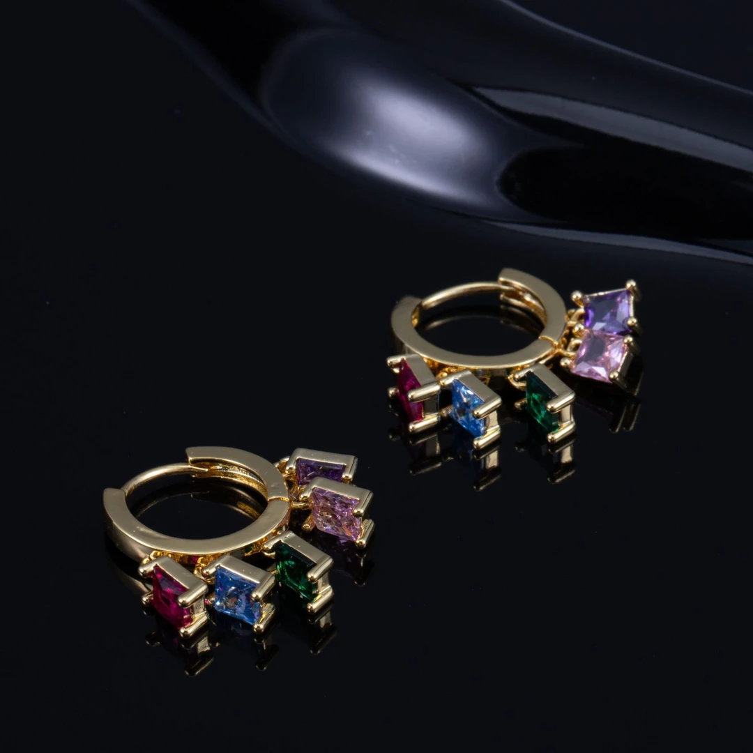 钛钢合成锆石耳饰 拼色法式女原创设计耳环FLLFE00184B3