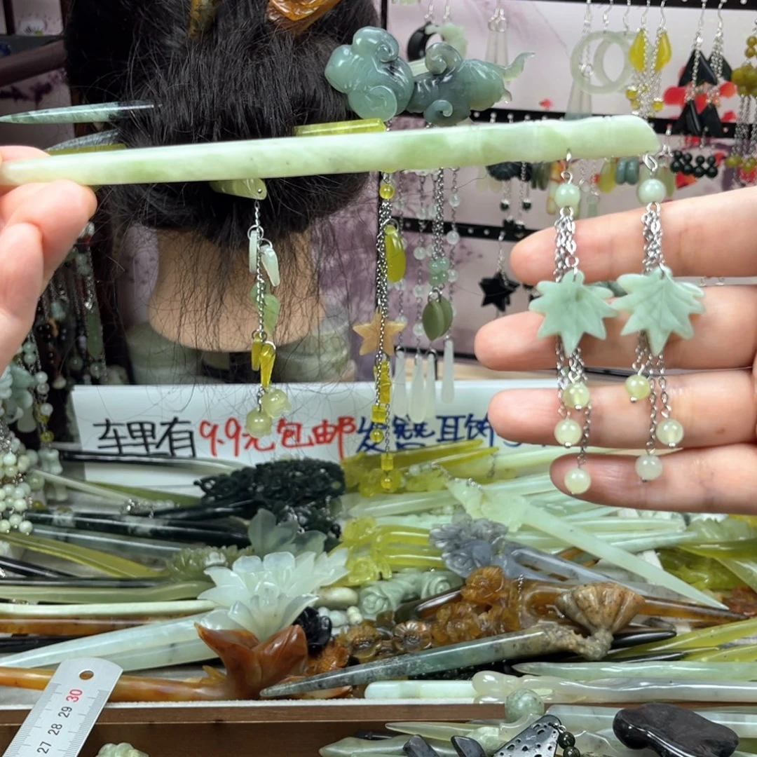 岫玉未镶嵌发饰长度19厘米左右