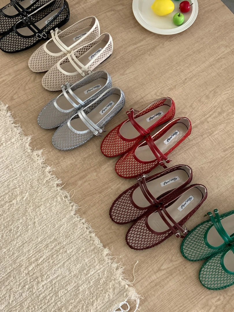 H 7730-3 韩版圆头一脚蹬包头单鞋女2025春夏季新款透气网面鞋