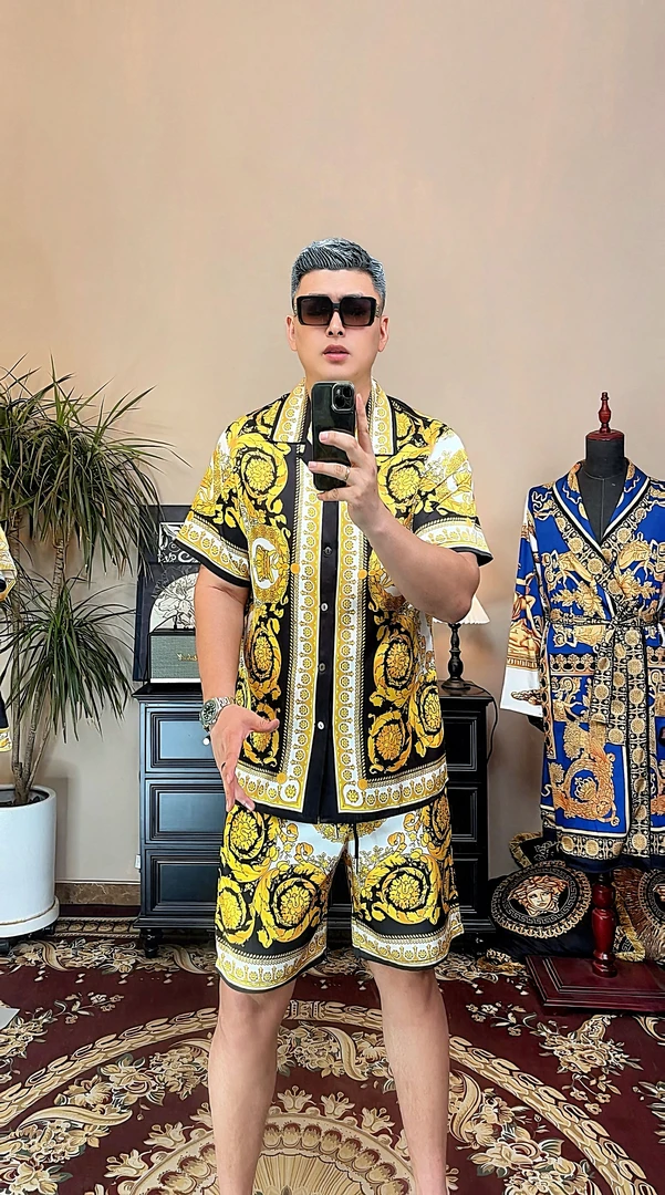 宫廷巴洛克-玫瑰贡缎短袖短裤套装轻奢时尚情侣款家居服饰可外穿！