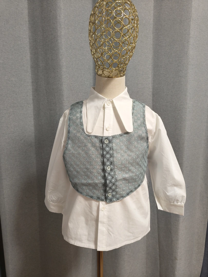 法式小香风2025春季新款童装真两件马甲时尚春季韩版蕾丝衬衫